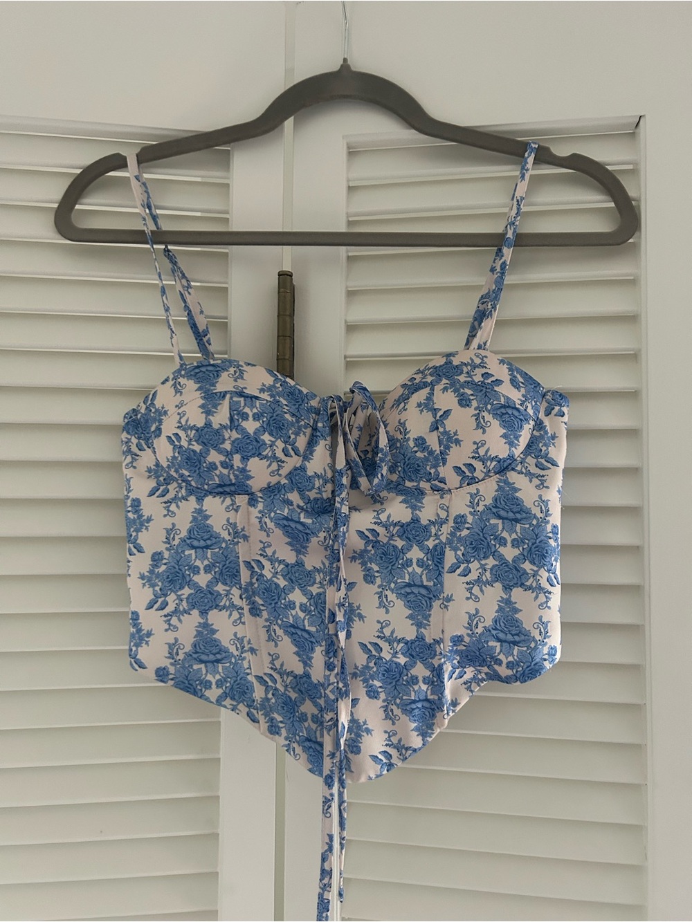Superdown Blue & White Toile Print Corset Bustier Top Romantic Size XS